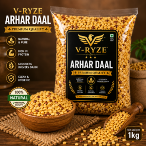 V-RYZE Premium Kasturi Arhar Daal 1kg rich in protein hygienically packed natural premium quality pigeon peas