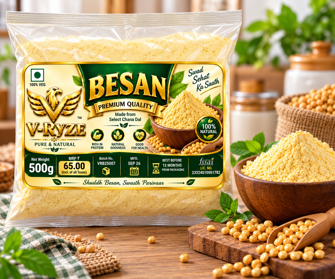 V-Ryze Besan 500g premium quality chana dal besan