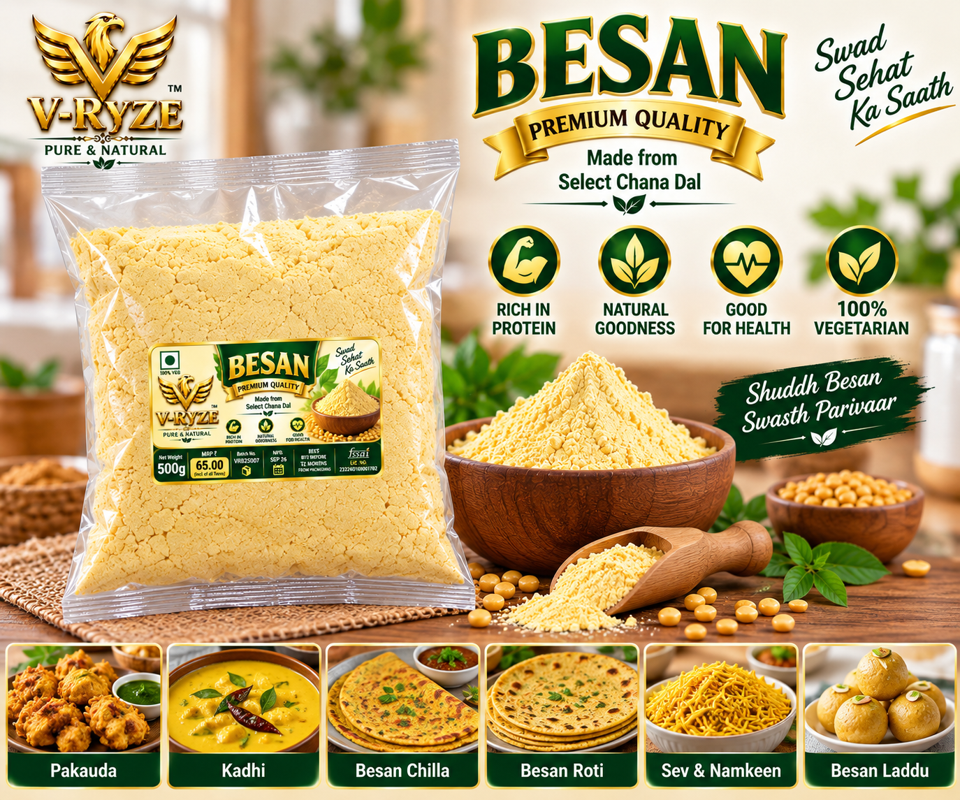 V-Ryze Besan 500g premium quality chana dal besan