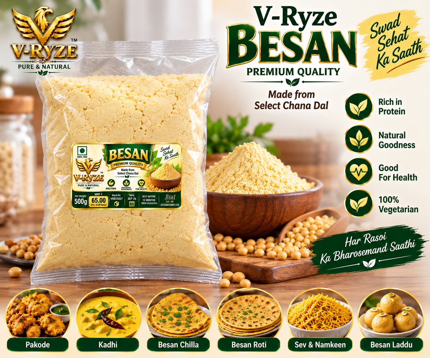 V-Ryze Besan 500g premium quality chana dal besan
