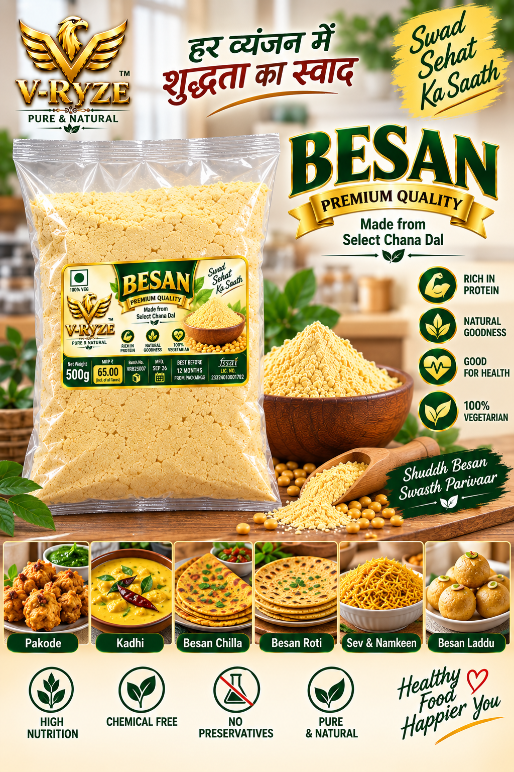 V-Ryze Besan 500g premium quality chana dal besan poster